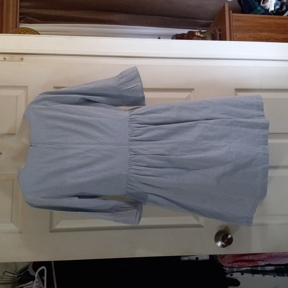 Hope & Henry 100% Organic Cotton Ruffle Cuff Seersucker Dress Light Blue Size10 - Picture 9 of 16